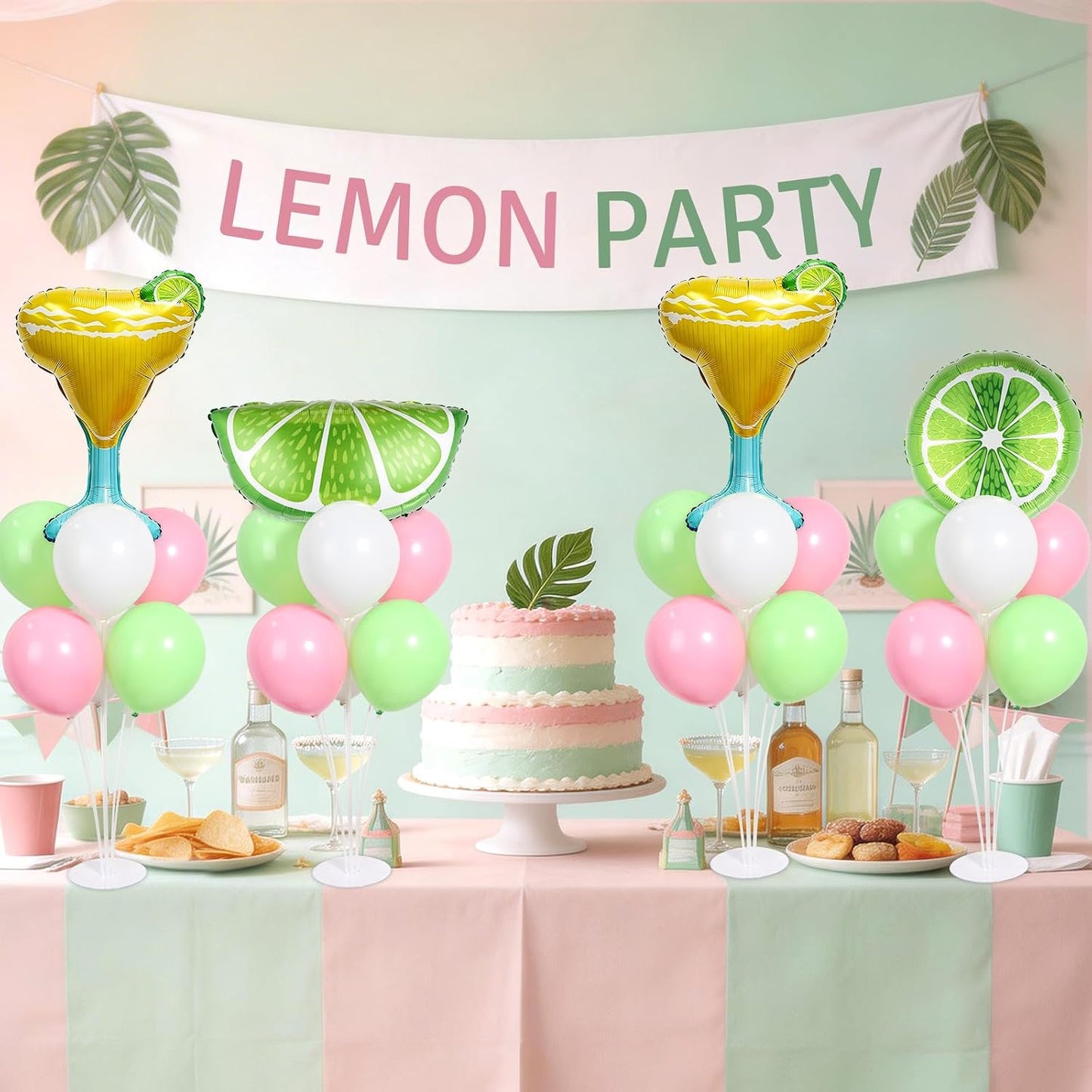 4 Sets Margarita and Lime Balloons Stand Kit with Green Lemon Party Foil Balloons Fruit Summer Lime Lemon Balloon Centerpiece for Tables for Margs and Matrimony Bachelorette Party Decoration