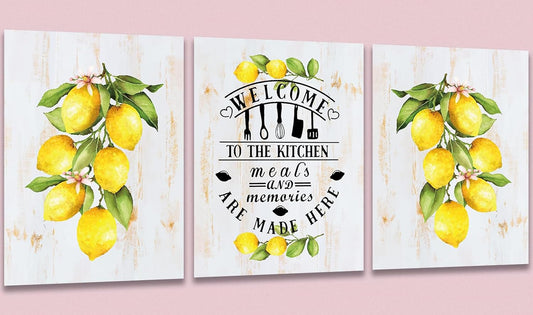 Wall Art Prints Watercolor Lemon Decor for Home Office Kitchen Wall, Set of 3 Unframed, 8 x 10 Inch