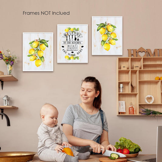 Wall Art Prints Watercolor Lemon Decor for Home Office Kitchen Wall, Set of 3 Unframed, 8 x 10 Inch
