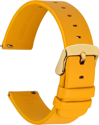 WOCCI 18mm Flexible Leather Watch Band for Smart Watch with Gold Buckle (Yellow)