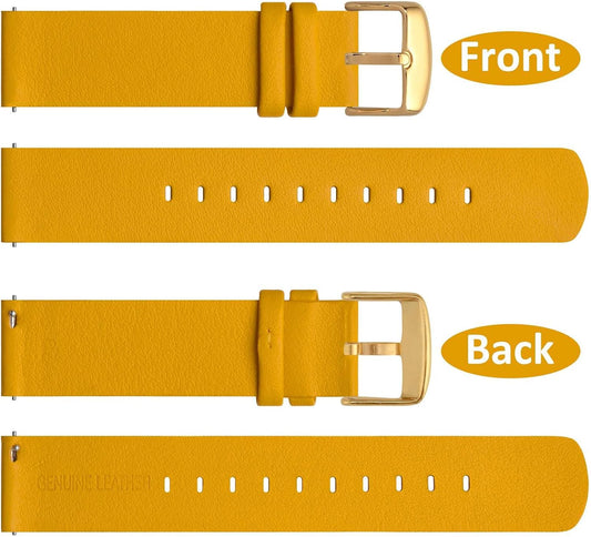 WOCCI 18mm Flexible Leather Watch Band for Smart Watch with Gold Buckle (Yellow)