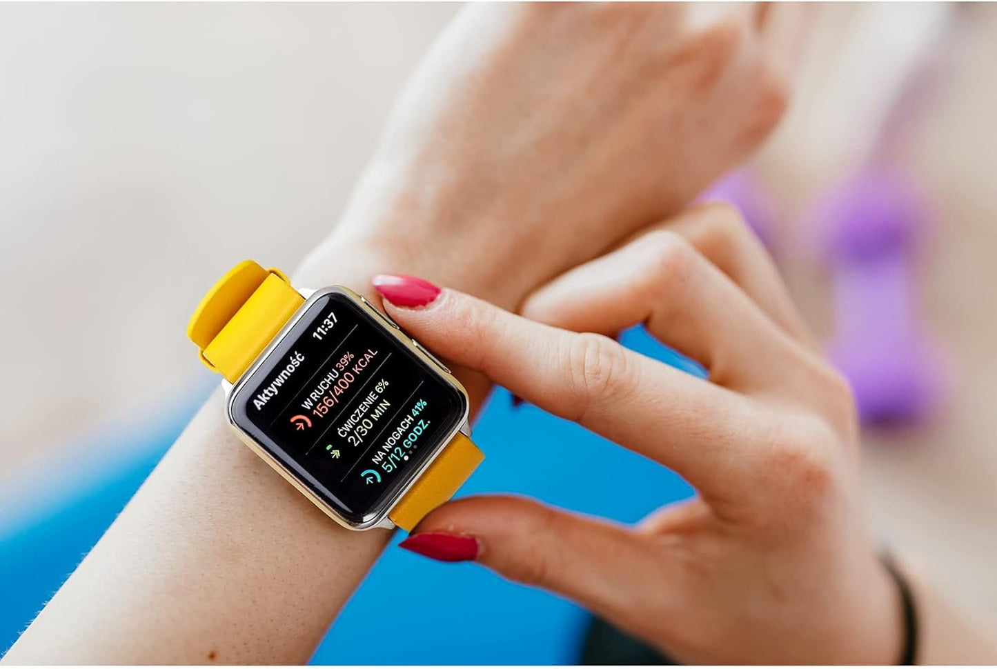 WOCCI 18mm Flexible Leather Watch Band for Smart Watch with Gold Buckle (Yellow)