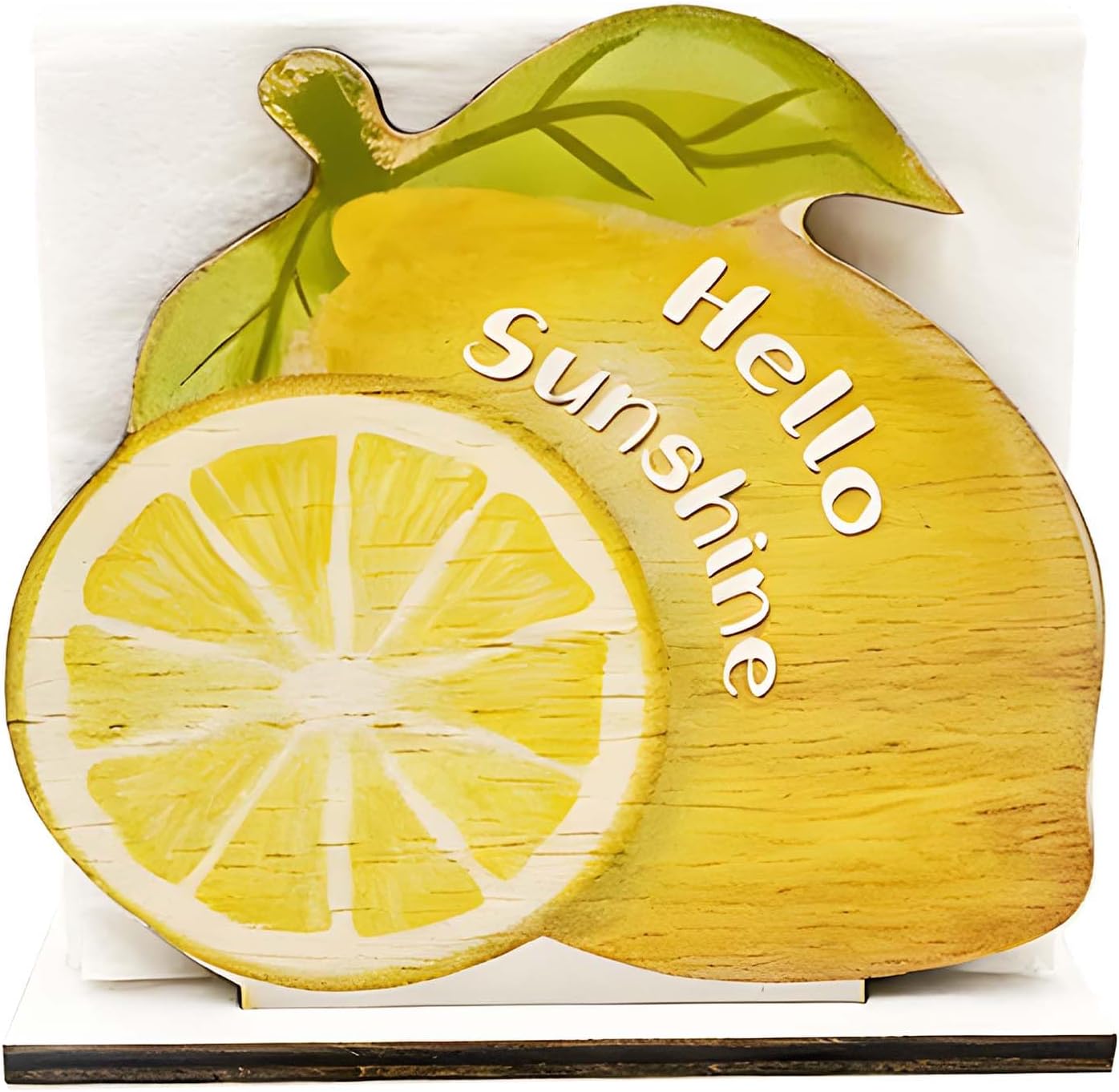 Charming Natural Wood Napkin Holder for Table | Disposable Tissue Dispenser with Summer Fruit and Bee Design | for Kitchen, Dining, Party, and Restaurant Decor (Yellow Lemon)