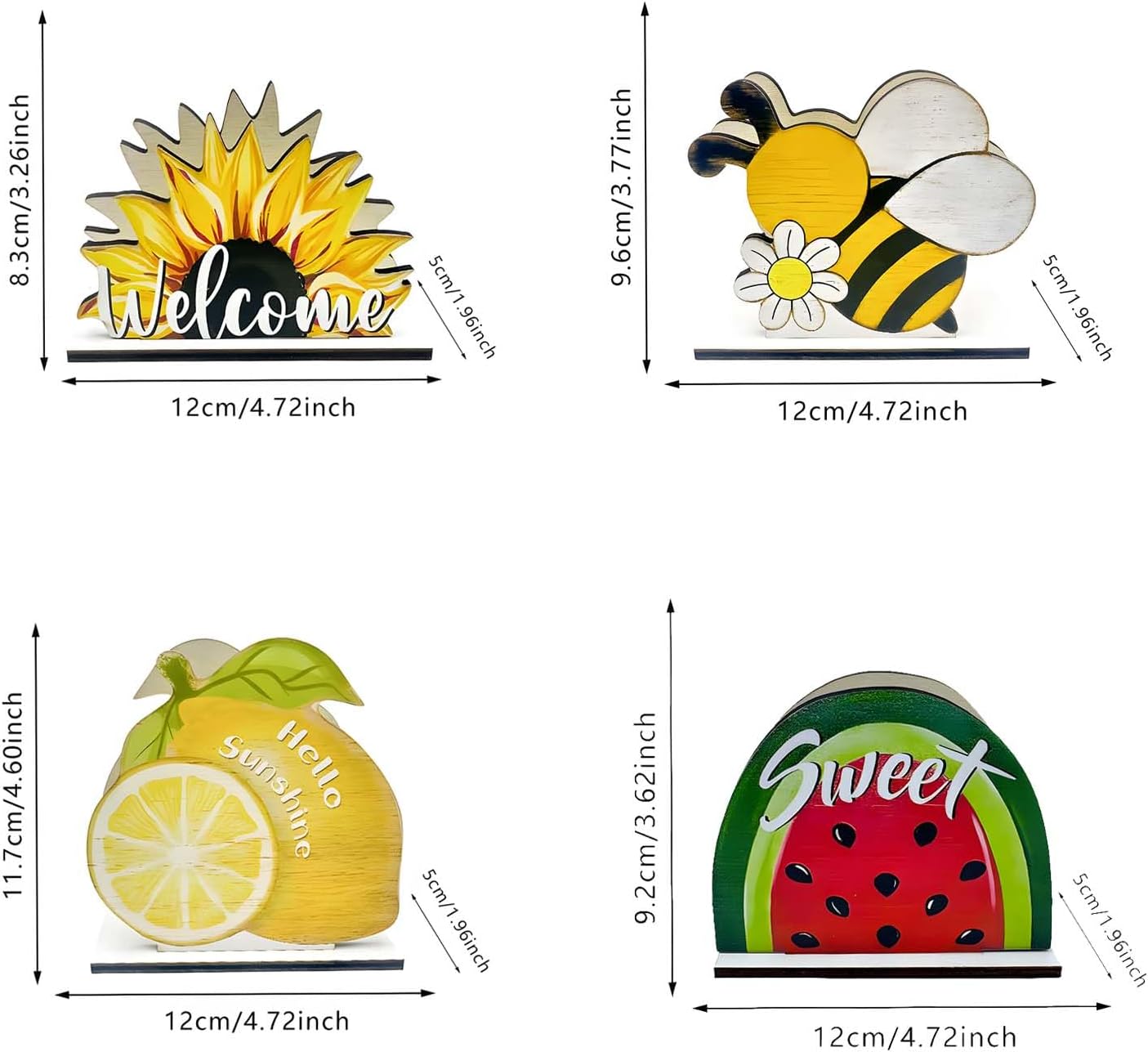 Charming Natural Wood Napkin Holder for Table | Disposable Tissue Dispenser with Summer Fruit and Bee Design | for Kitchen, Dining, Party, and Restaurant Decor (Yellow Lemon)