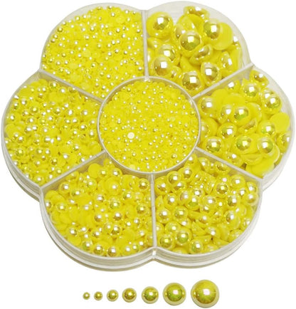 3000PCS 1 Box Yellow Round Flatback Imitation Half Pearls Bead Loose Beads Gem (Yellow Half Ball)