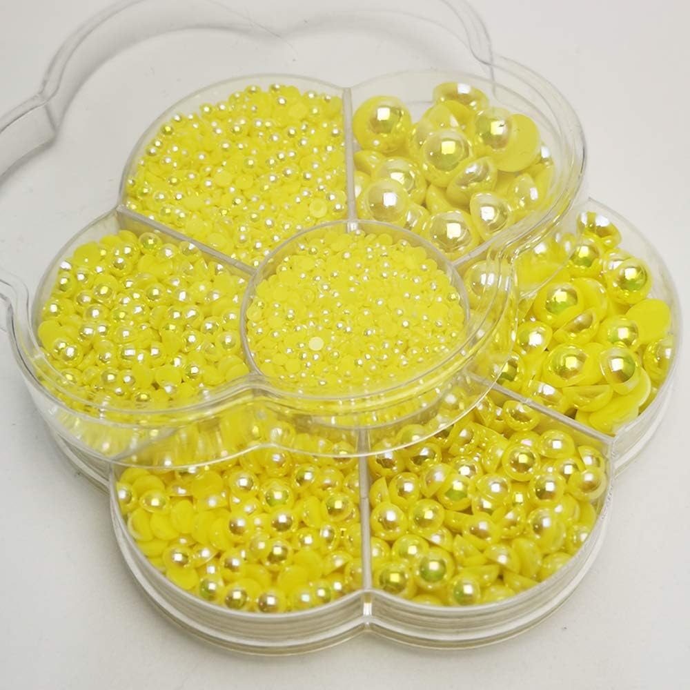 3000PCS 1 Box Yellow Round Flatback Imitation Half Pearls Bead Loose Beads Gem (Yellow Half Ball)