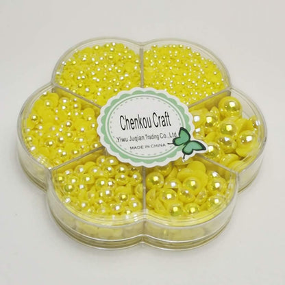 3000PCS 1 Box Yellow Round Flatback Imitation Half Pearls Bead Loose Beads Gem (Yellow Half Ball)
