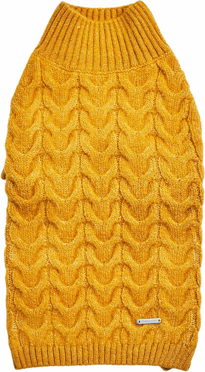 Classic Fuzzy Textured Knit Pullover Turtle-Neck Dog Sweater in Mustard Yellow, Back Length 20", Pack of 1 Clothes for Dogs