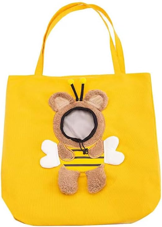 Pet Outing Single Shoulder Bag, Cartoon Canvas Bag, Small Dog, Cat Carrier Bag, Yellow, Suitable for Dogs Weighing 0-3kg and Cats Weighing 0-4kg