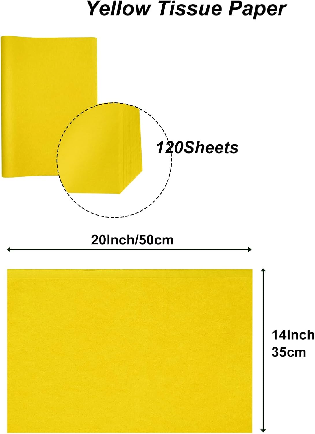 120 Sheets Yellow Tissue Paper 20x14 Inches Tissue Paper for Gift Bags Wrapping Paper for Birthday Weddings Holiday Crafts Festival Decoration