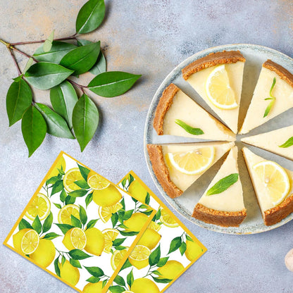 40pcs Lemon Paper Napkins, 2 Ply Yellow Citrus Fruit Theme Disposable Napkins Decorative for Kitchen Bathroom Lemon Decor Themed Party Supplies 6.5x6.5 Inch