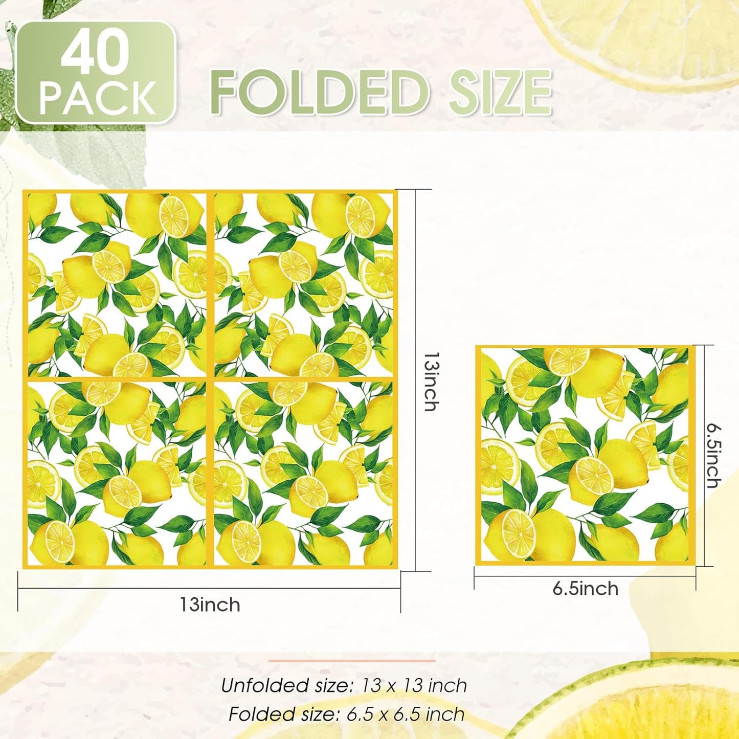 40pcs Lemon Paper Napkins, 2 Ply Yellow Citrus Fruit Theme Disposable Napkins Decorative for Kitchen Bathroom Lemon Decor Themed Party Supplies 6.5x6.5 Inch