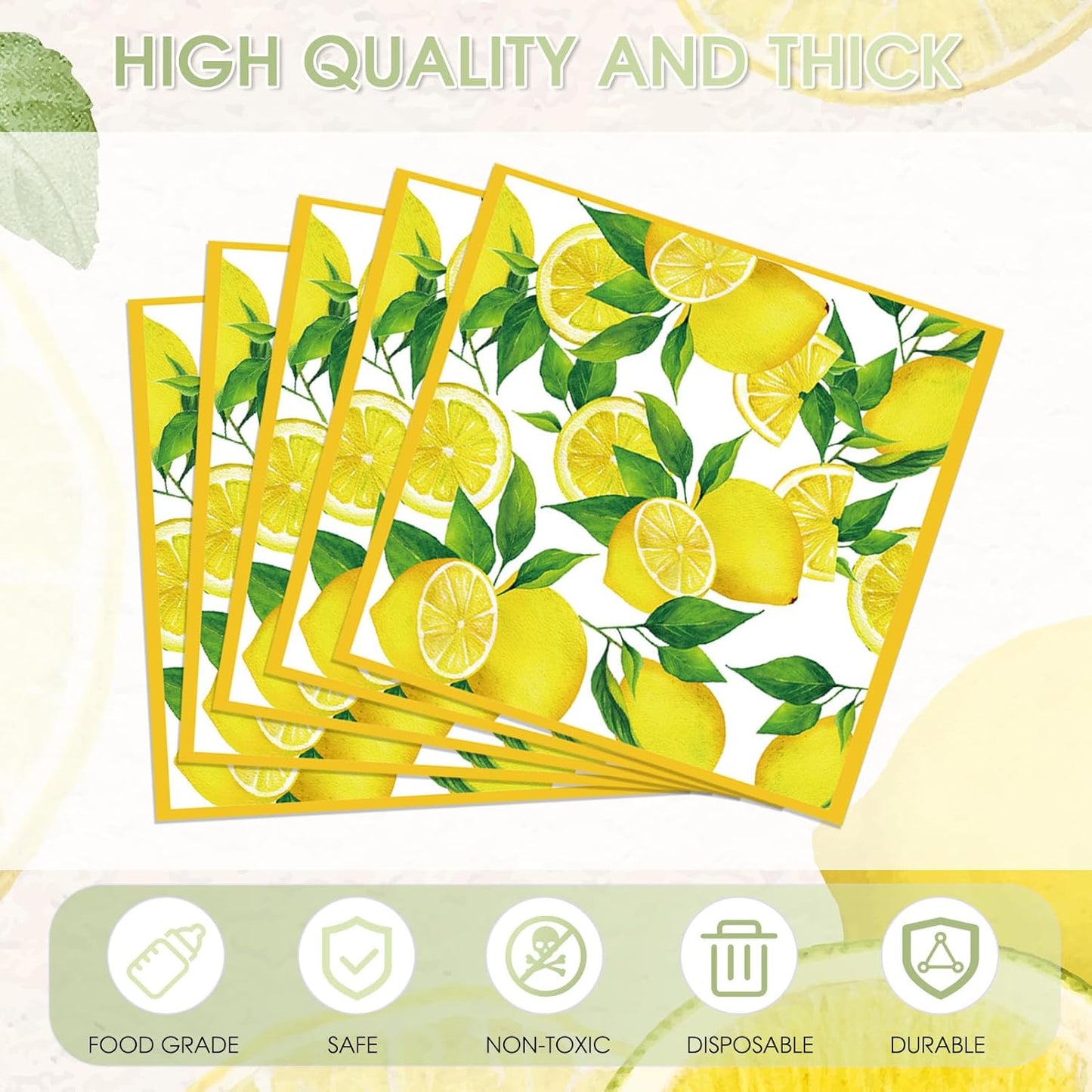 40pcs Lemon Paper Napkins, 2 Ply Yellow Citrus Fruit Theme Disposable Napkins Decorative for Kitchen Bathroom Lemon Decor Themed Party Supplies 6.5x6.5 Inch