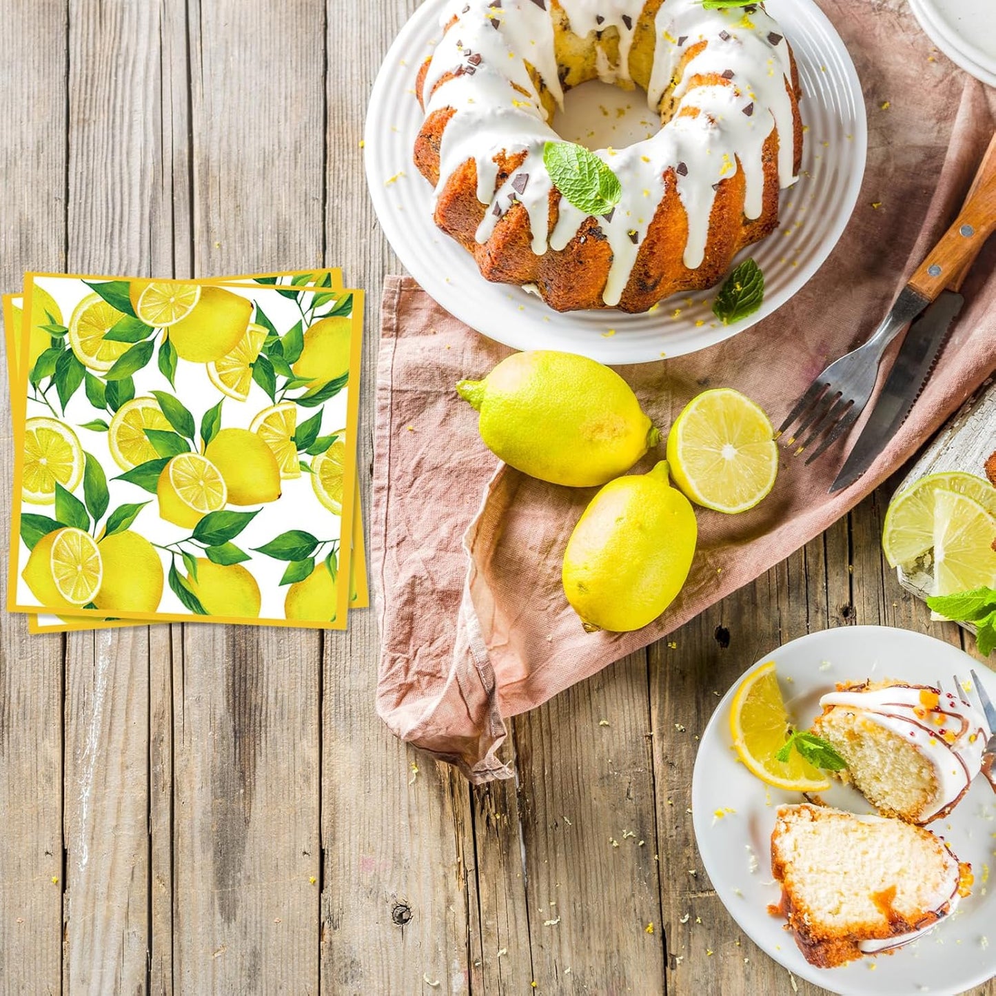 40pcs Lemon Paper Napkins, 2 Ply Yellow Citrus Fruit Theme Disposable Napkins Decorative for Kitchen Bathroom Lemon Decor Themed Party Supplies 6.5x6.5 Inch
