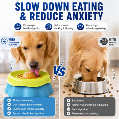 Slow Feeder Dog Bowl with Rolling Ball - 2-in-1 Silicone Dog Lick Bowl for Liquid Treats, Anti-Slip Interactive Licking Toy for Small Medium Large Dogs Cats, Food-Grade Easy Clean (Blue+Yellow)