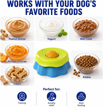 Slow Feeder Dog Bowl with Rolling Ball - 2-in-1 Silicone Dog Lick Bowl for Liquid Treats, Anti-Slip Interactive Licking Toy for Small Medium Large Dogs Cats, Food-Grade Easy Clean (Blue+Yellow)