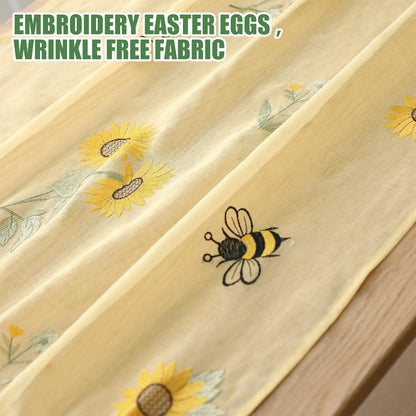 Embroidery Sunflower bee Table Runner 9.2 ft Hydrangea Spring Yellow Cheesecloth Table Runner 110 Inch Gauze Boho Farmhouse Dining Decor for Home Wedding Birthday Baby Shower Christmas Decor
