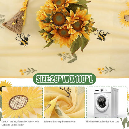 Embroidery Sunflower bee Table Runner 9.2 ft Hydrangea Spring Yellow Cheesecloth Table Runner 110 Inch Gauze Boho Farmhouse Dining Decor for Home Wedding Birthday Baby Shower Christmas Decor