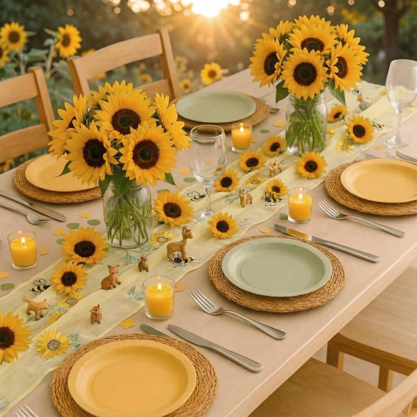 Embroidery Sunflower bee Table Runner 9.2 ft Hydrangea Spring Yellow Cheesecloth Table Runner 110 Inch Gauze Boho Farmhouse Dining Decor for Home Wedding Birthday Baby Shower Christmas Decor