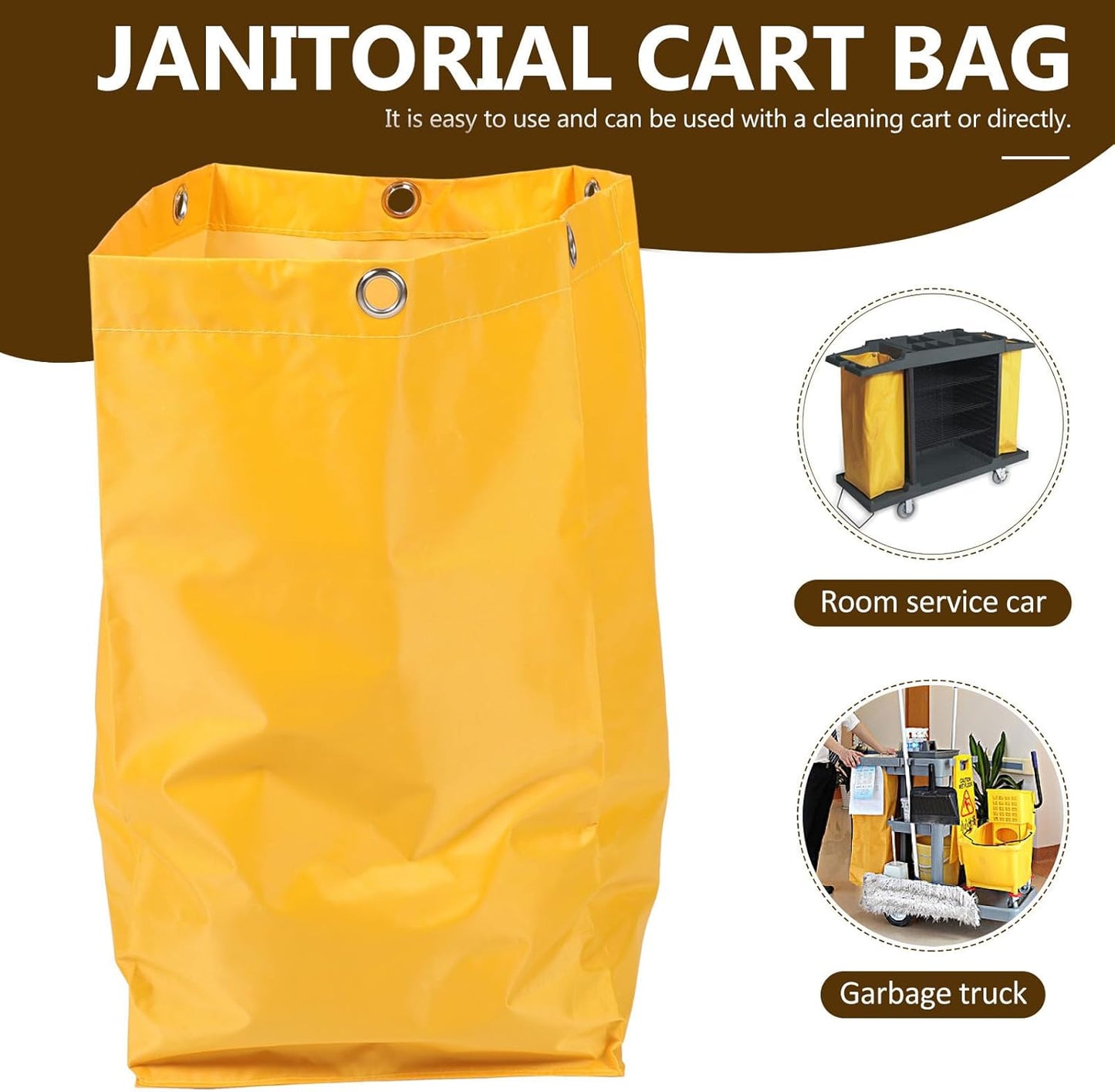 Janitorial Cart Replacement Bag Canvas Cleaning Trolley Pouch with 6 Metal Hanging Holes Yellow Multipurpose Housekeeping Cleaning Cart Replacement Bag