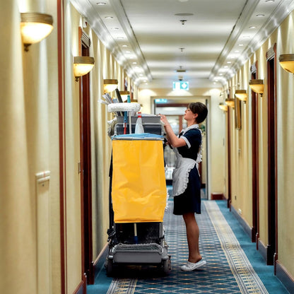 Janitorial Cart Replacement Bag Canvas Cleaning Trolley Pouch with 6 Metal Hanging Holes Yellow Multipurpose Housekeeping Cleaning Cart Replacement Bag