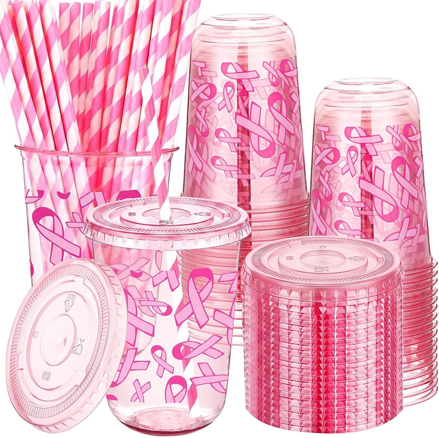 50 Sets Yellow Lemon Clear Plastic Cups with Lids & Straws 16 oz Party Tumblers for Iced Coffee, Smoothies, Juice & More Cute Disposable Pet Mugs for Birthdays & Gatherings