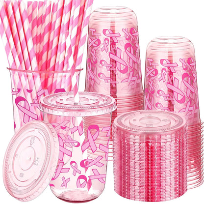 50 Sets Yellow Lemon Clear Plastic Cups with Lids & Straws 16 oz Party Tumblers for Iced Coffee, Smoothies, Juice & More Cute Disposable Pet Mugs for Birthdays & Gatherings