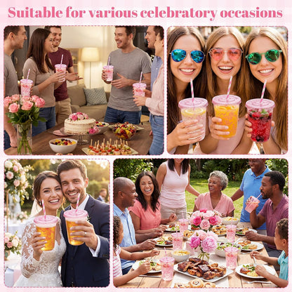 50 Sets Yellow Lemon Clear Plastic Cups with Lids & Straws 16 oz Party Tumblers for Iced Coffee, Smoothies, Juice & More Cute Disposable Pet Mugs for Birthdays & Gatherings