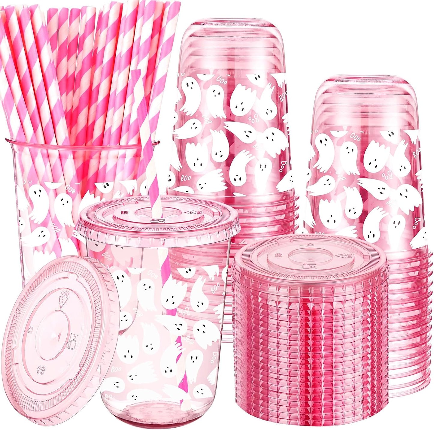 50 Sets Yellow Lemon Clear Plastic Cups with Lids & Straws 16 oz Party Tumblers for Iced Coffee, Smoothies, Juice & More Cute Disposable Pet Mugs for Birthdays & Gatherings