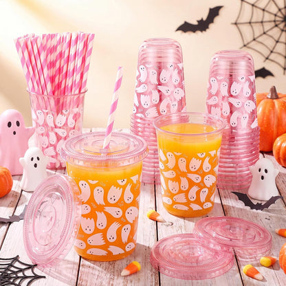 50 Sets Yellow Lemon Clear Plastic Cups with Lids & Straws 16 oz Party Tumblers for Iced Coffee, Smoothies, Juice & More Cute Disposable Pet Mugs for Birthdays & Gatherings