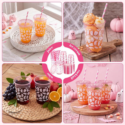 50 Sets Yellow Lemon Clear Plastic Cups with Lids & Straws 16 oz Party Tumblers for Iced Coffee, Smoothies, Juice & More Cute Disposable Pet Mugs for Birthdays & Gatherings