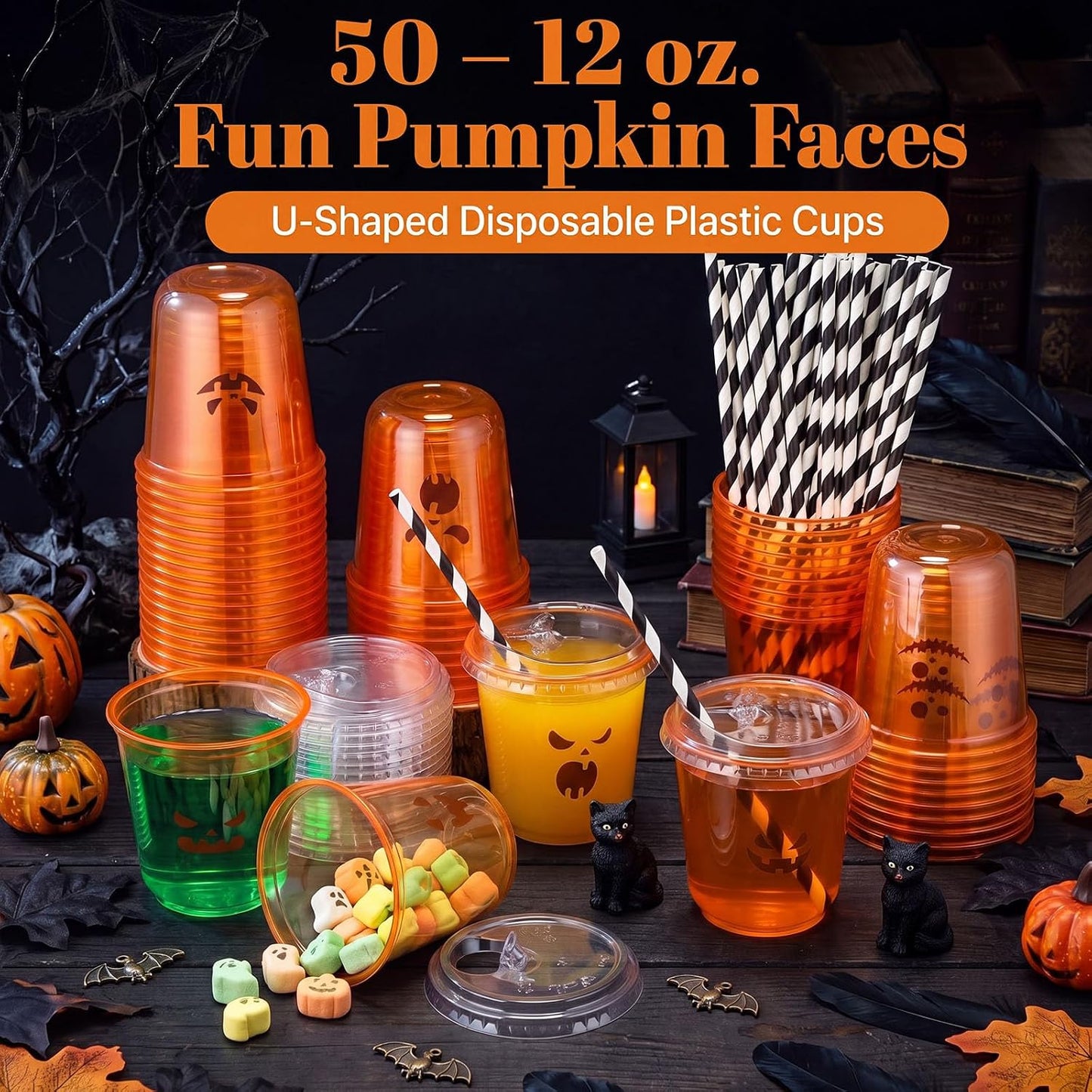 50 Sets Yellow Lemon Clear Plastic Cups with Lids & Straws 16 oz Party Tumblers for Iced Coffee, Smoothies, Juice & More Cute Disposable Pet Mugs for Birthdays & Gatherings