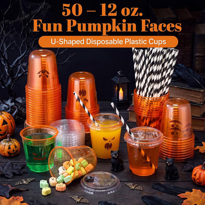 50 Sets Yellow Lemon Clear Plastic Cups with Lids & Straws 16 oz Party Tumblers for Iced Coffee, Smoothies, Juice & More Cute Disposable Pet Mugs for Birthdays & Gatherings