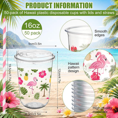 50 Sets Yellow Lemon Clear Plastic Cups with Lids & Straws 16 oz Party Tumblers for Iced Coffee, Smoothies, Juice & More Cute Disposable Pet Mugs for Birthdays & Gatherings