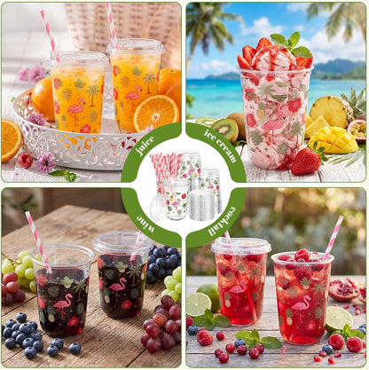 50 Sets Yellow Lemon Clear Plastic Cups with Lids & Straws 16 oz Party Tumblers for Iced Coffee, Smoothies, Juice & More Cute Disposable Pet Mugs for Birthdays & Gatherings