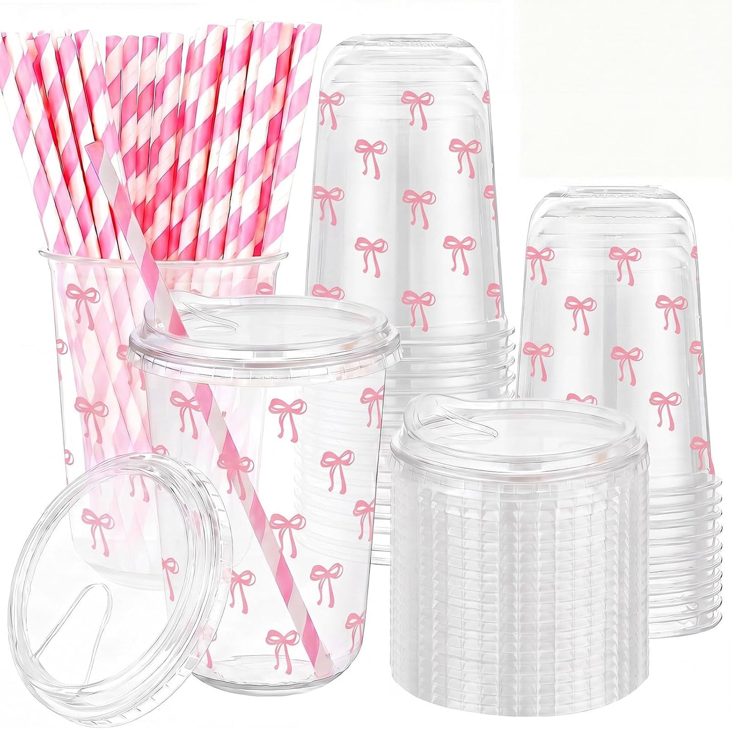 50 Sets Yellow Lemon Clear Plastic Cups with Lids & Straws 16 oz Party Tumblers for Iced Coffee, Smoothies, Juice & More Cute Disposable Pet Mugs for Birthdays & Gatherings