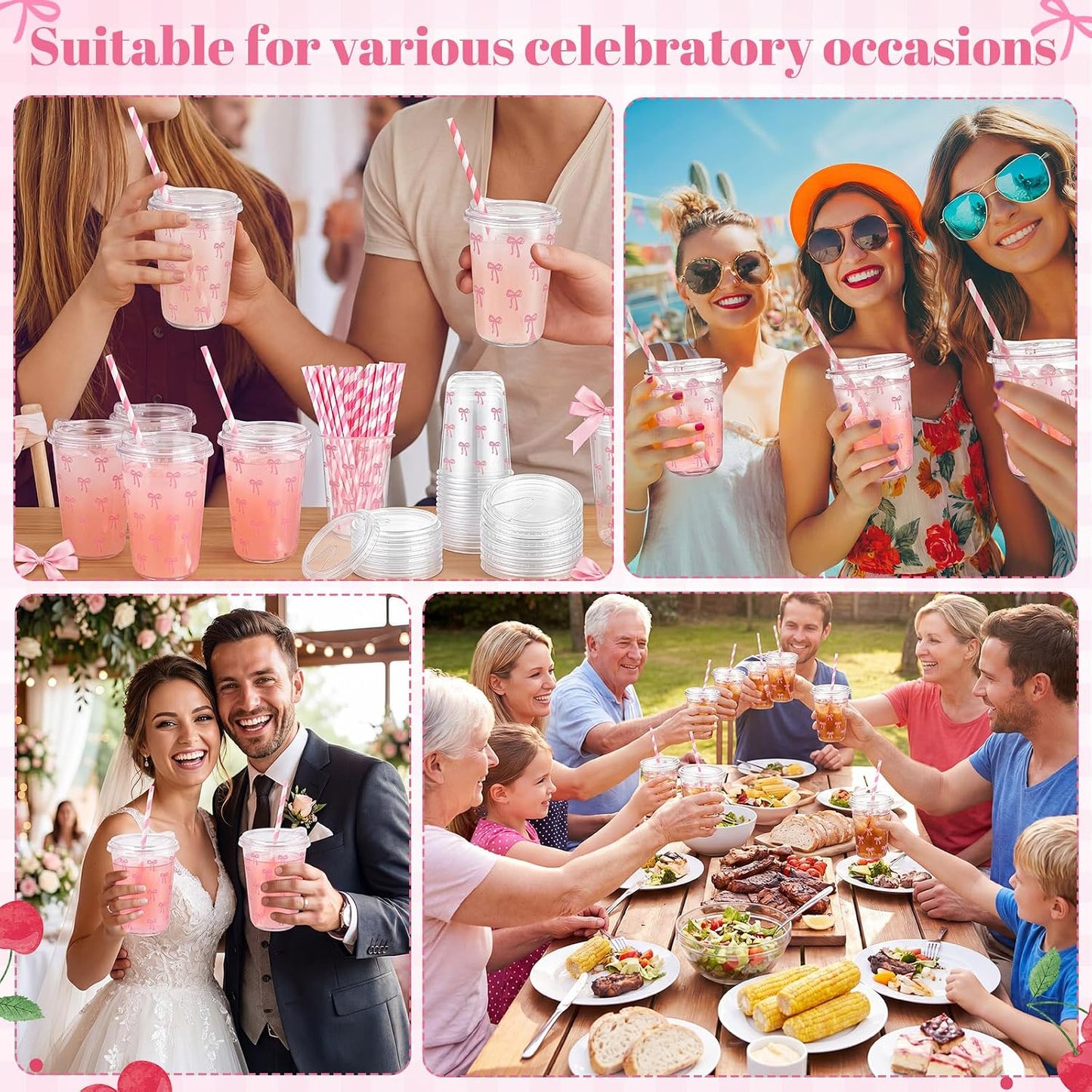 50 Sets Yellow Lemon Clear Plastic Cups with Lids & Straws 16 oz Party Tumblers for Iced Coffee, Smoothies, Juice & More Cute Disposable Pet Mugs for Birthdays & Gatherings
