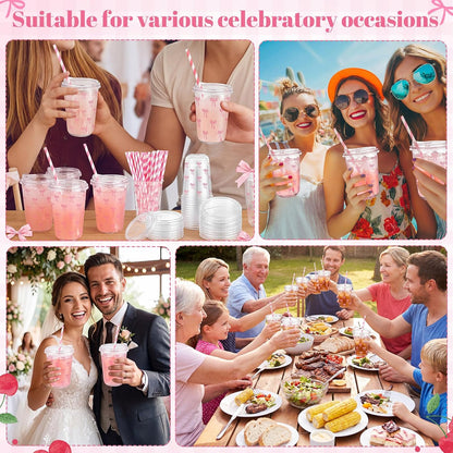 50 Sets Yellow Lemon Clear Plastic Cups with Lids & Straws 16 oz Party Tumblers for Iced Coffee, Smoothies, Juice & More Cute Disposable Pet Mugs for Birthdays & Gatherings