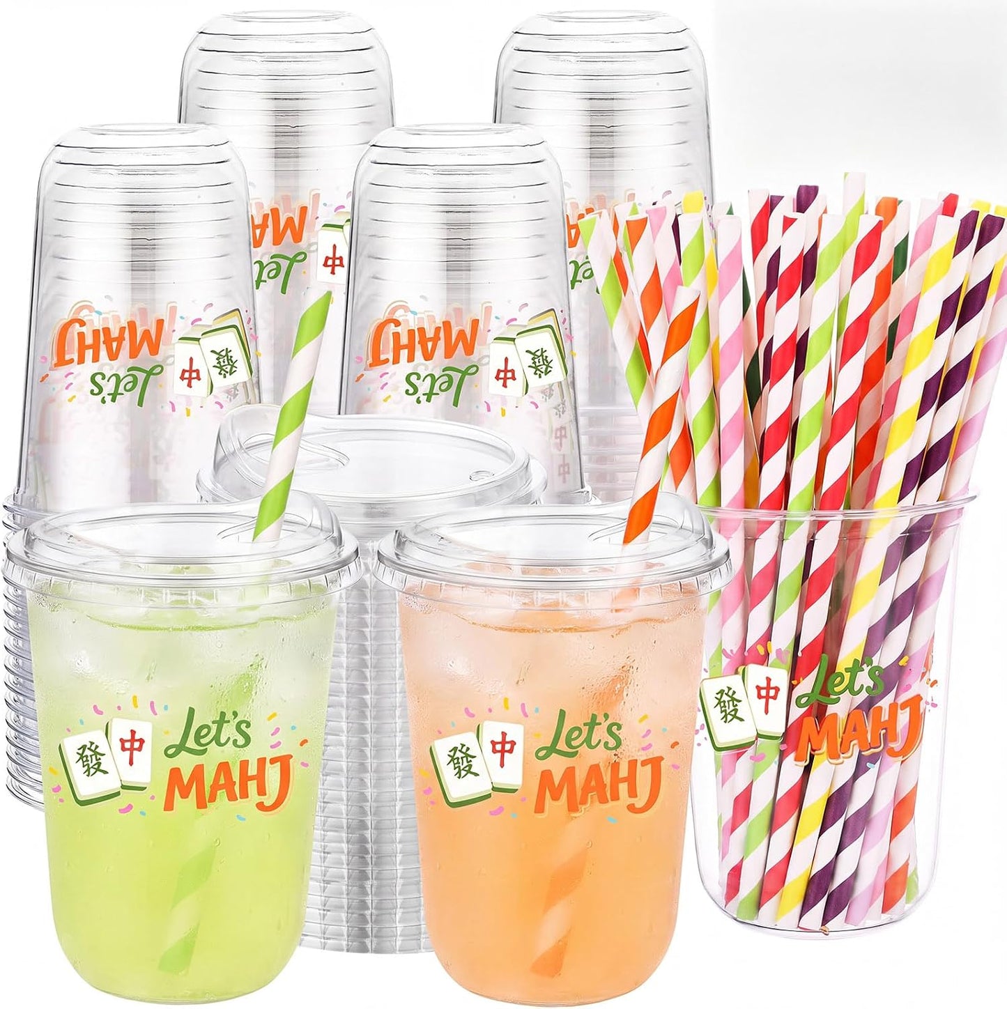 50 Sets Yellow Lemon Clear Plastic Cups with Lids & Straws 16 oz Party Tumblers for Iced Coffee, Smoothies, Juice & More Cute Disposable Pet Mugs for Birthdays & Gatherings