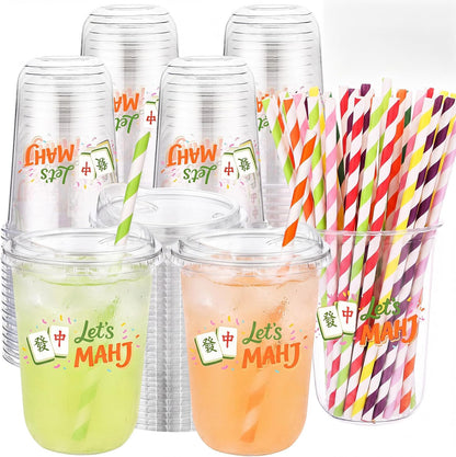50 Sets Yellow Lemon Clear Plastic Cups with Lids & Straws 16 oz Party Tumblers for Iced Coffee, Smoothies, Juice & More Cute Disposable Pet Mugs for Birthdays & Gatherings