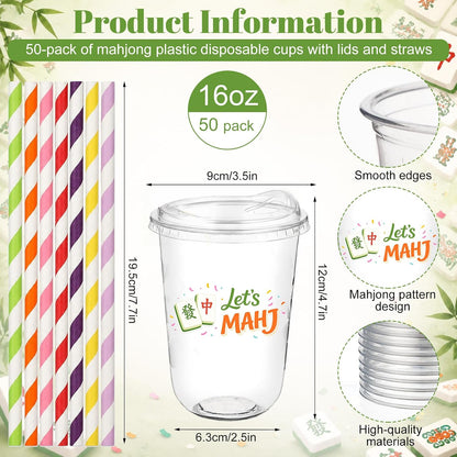 50 Sets Yellow Lemon Clear Plastic Cups with Lids & Straws 16 oz Party Tumblers for Iced Coffee, Smoothies, Juice & More Cute Disposable Pet Mugs for Birthdays & Gatherings