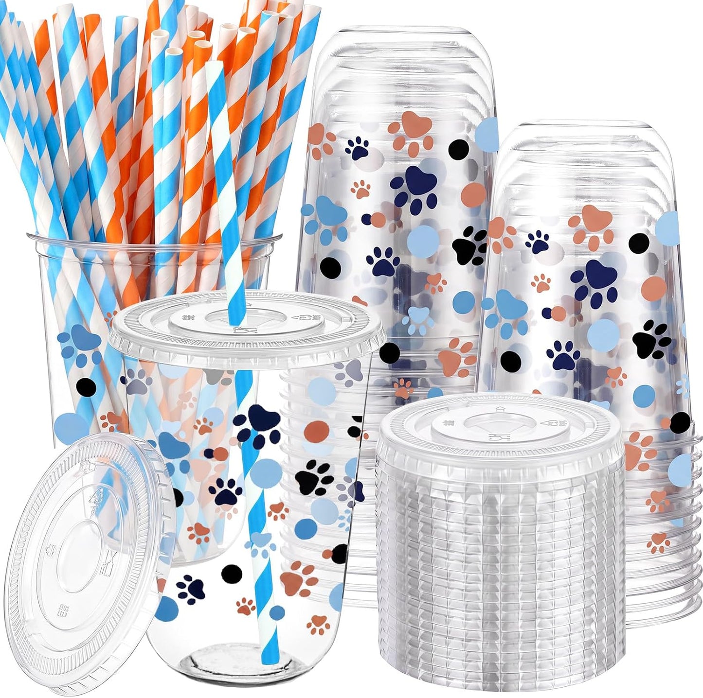 50 Sets Yellow Lemon Clear Plastic Cups with Lids & Straws 16 oz Party Tumblers for Iced Coffee, Smoothies, Juice & More Cute Disposable Pet Mugs for Birthdays & Gatherings