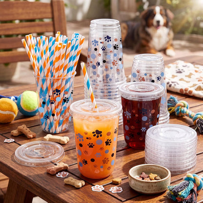 50 Sets Yellow Lemon Clear Plastic Cups with Lids & Straws 16 oz Party Tumblers for Iced Coffee, Smoothies, Juice & More Cute Disposable Pet Mugs for Birthdays & Gatherings