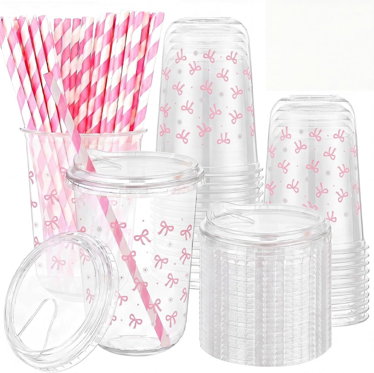 50 Sets Yellow Lemon Clear Plastic Cups with Lids & Straws 16 oz Party Tumblers for Iced Coffee, Smoothies, Juice & More Cute Disposable Pet Mugs for Birthdays & Gatherings