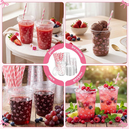 50 Sets Yellow Lemon Clear Plastic Cups with Lids & Straws 16 oz Party Tumblers for Iced Coffee, Smoothies, Juice & More Cute Disposable Pet Mugs for Birthdays & Gatherings