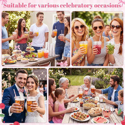 50 Sets Yellow Lemon Clear Plastic Cups with Lids & Straws 16 oz Party Tumblers for Iced Coffee, Smoothies, Juice & More Cute Disposable Pet Mugs for Birthdays & Gatherings