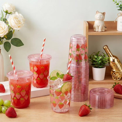 50 Sets Yellow Lemon Clear Plastic Cups with Lids & Straws 16 oz Party Tumblers for Iced Coffee, Smoothies, Juice & More Cute Disposable Pet Mugs for Birthdays & Gatherings