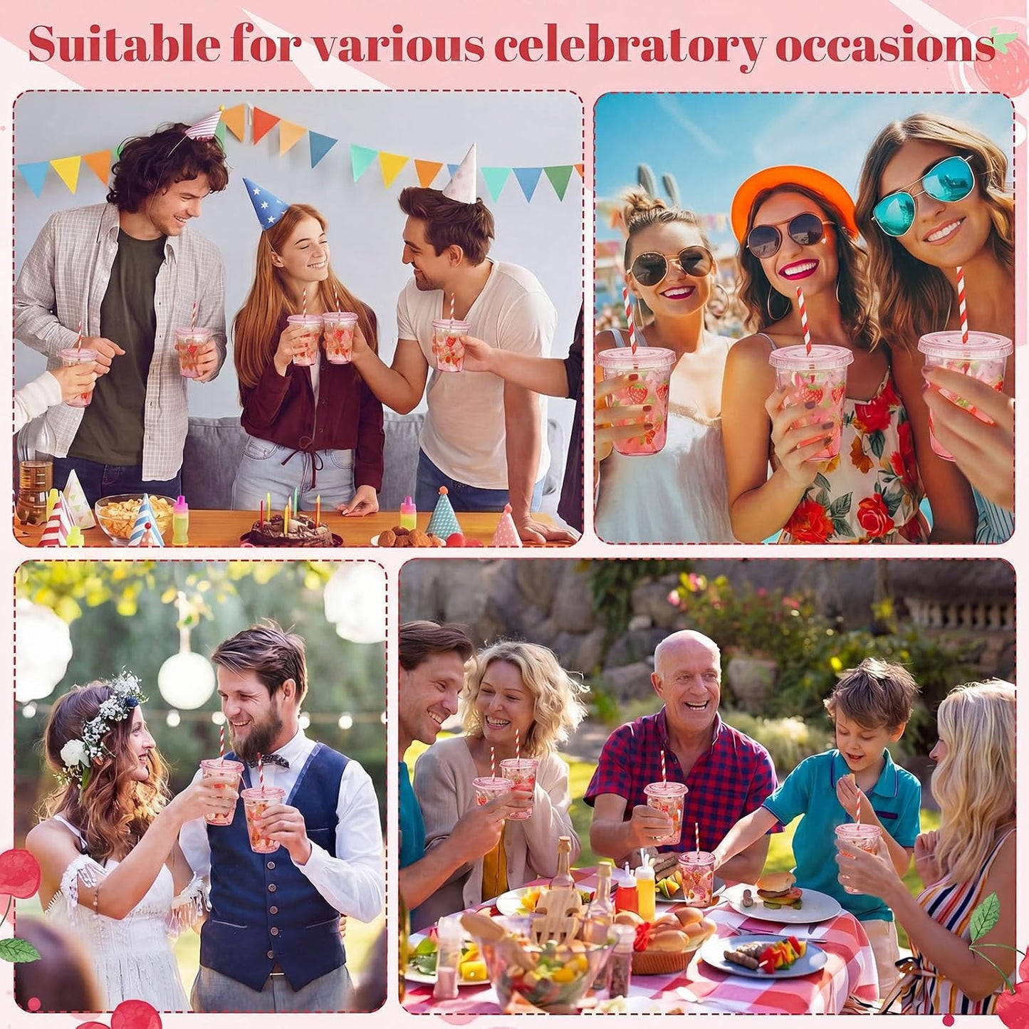 50 Sets Yellow Lemon Clear Plastic Cups with Lids & Straws 16 oz Party Tumblers for Iced Coffee, Smoothies, Juice & More Cute Disposable Pet Mugs for Birthdays & Gatherings