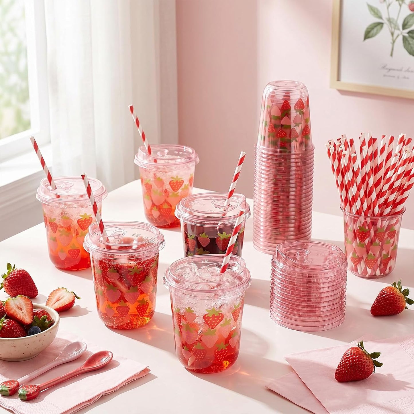 50 Sets Yellow Lemon Clear Plastic Cups with Lids & Straws 16 oz Party Tumblers for Iced Coffee, Smoothies, Juice & More Cute Disposable Pet Mugs for Birthdays & Gatherings