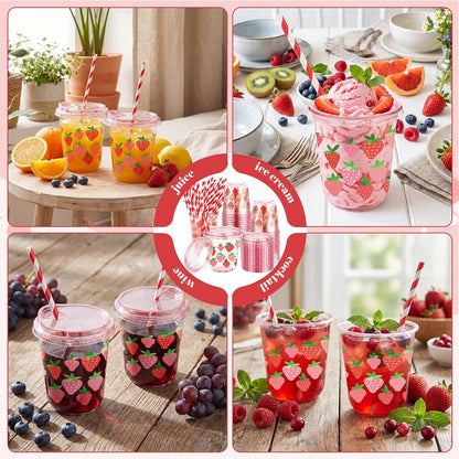 50 Sets Yellow Lemon Clear Plastic Cups with Lids & Straws 16 oz Party Tumblers for Iced Coffee, Smoothies, Juice & More Cute Disposable Pet Mugs for Birthdays & Gatherings